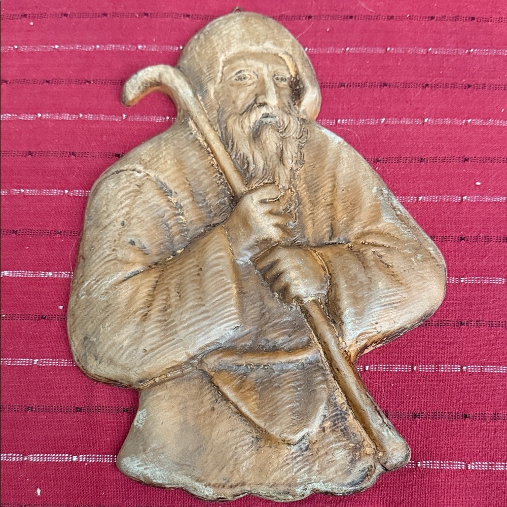 Vintage Hand-Sculpted Clay Elder Figure Plaque Folk Art Studio Pottery 10x7 in